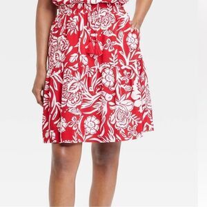 Knox Rose A-Line Mini- Tiered Tassel Rayon Skirt Red White NWT Size Small